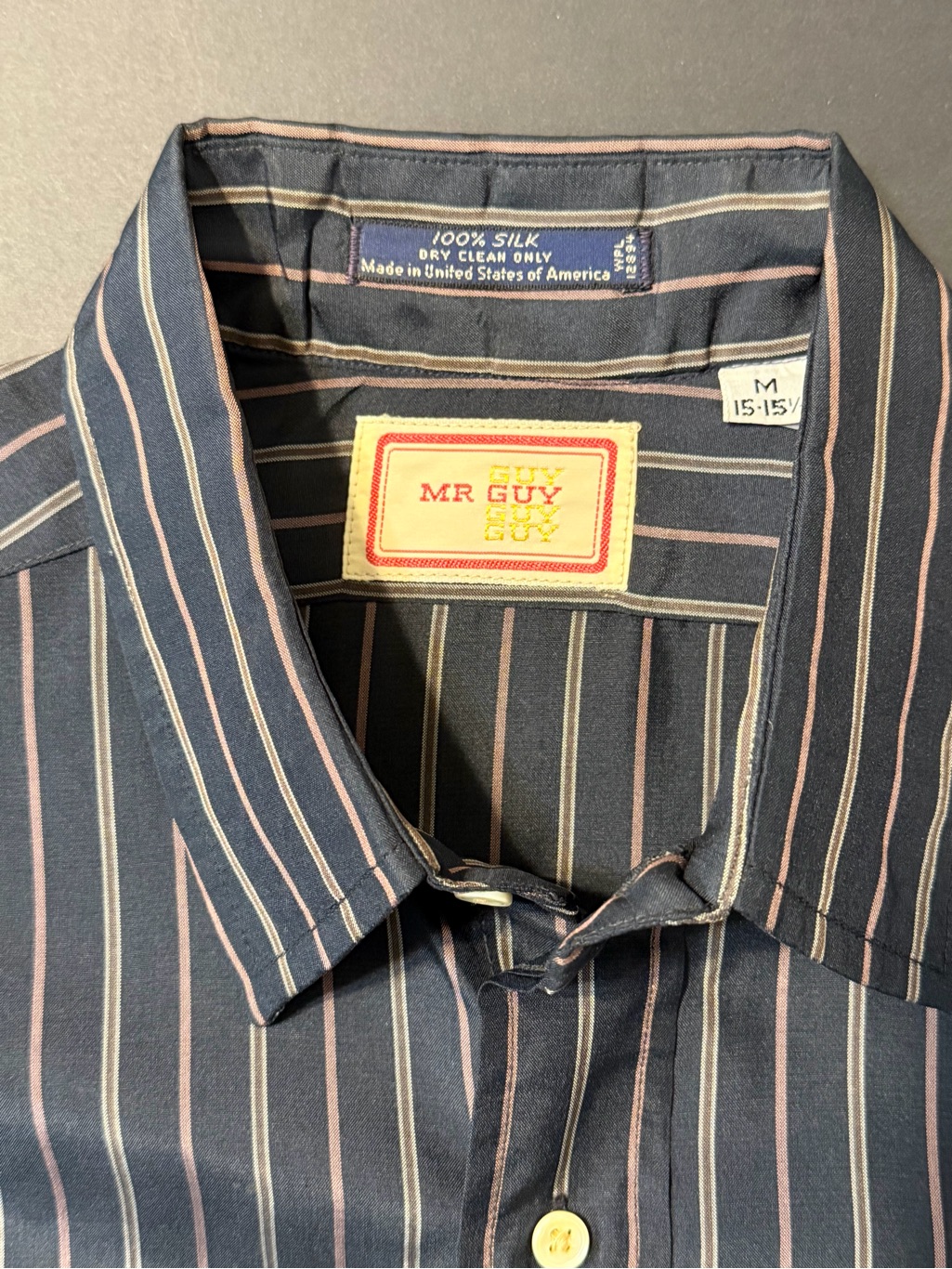 Vintage Mr Guy Rodeo Drive 1960’s Men's Striped Silk Dress Shirt 15-15.5 Usa